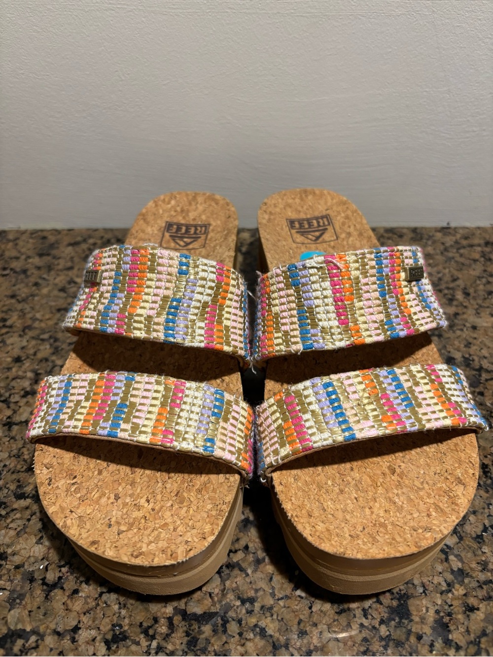 Woven Multicolor Cork Slide Sandals - Women